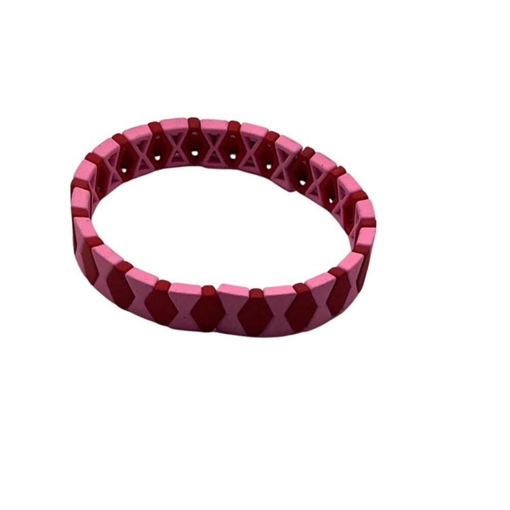 Cooltme Enamel‎ Geometric Pink & Red Stretch Bracelet for Women